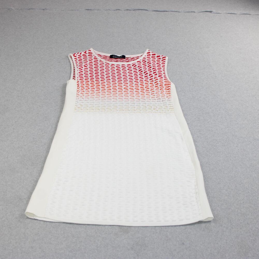 Magaschoni Dress Women Medium White Red Knit Sleeveless Shift Geometric Ombre